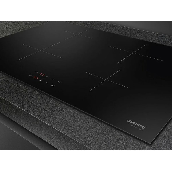 Plita incorporabila cu inductie Smeg SI2741D, ceramica din sticla neagra, latime 75 cm, 4 zone de gatit