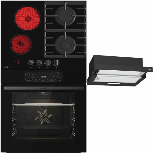 Pachet Gorenje Negru: Cuptor, Plita, Hota