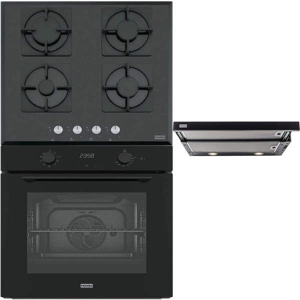 Pachet Franke Full Sticla Neagra Cuptor FMA 86 H TBK+Plita gaz FHNS 604 4G BK C (gratare fonta)+Hota telescopica FTC 601 BK/GL/2