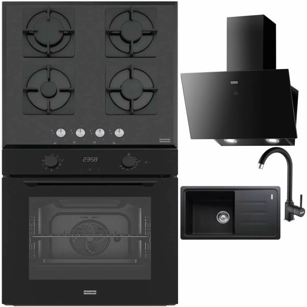 Pachet Franke Full Sticlă Neagră: Cuptor, Plită, Hotă
