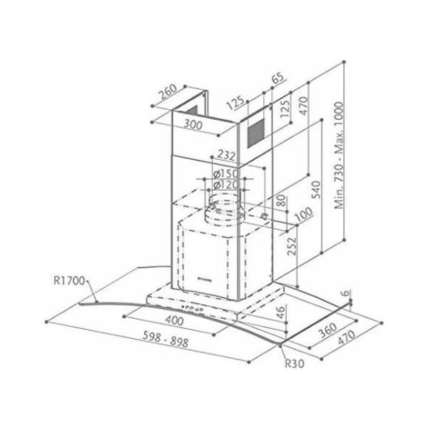 Hota de perete Faber RAY SRM LED, 60 cm