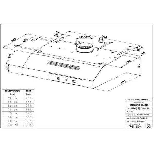 Hota Faber 2740 Inox, 60 cm, Putere 380 mc/h