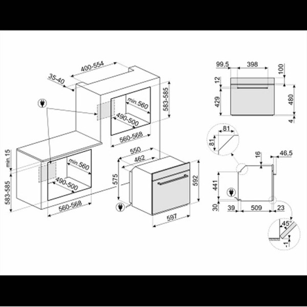 Cuptor incorporabil Smeg SF6400TB , afisaj led, negru, capacitate 70 litrii