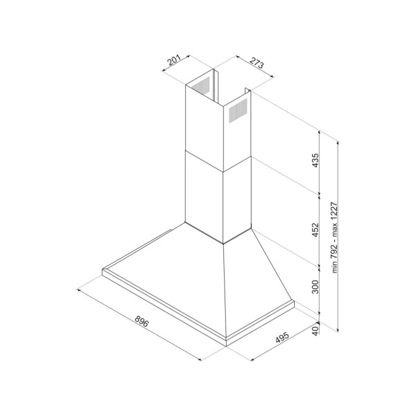 Hota de perete Smeg Inox KPF94X, design trapez