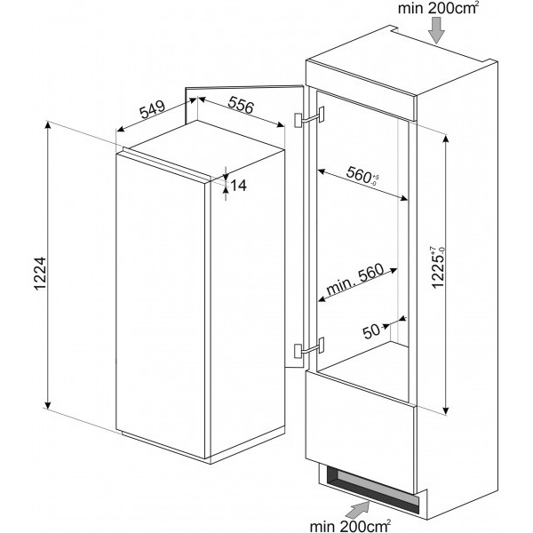 Frigider incorporabil Smeg S8C124DE1, capacitate 181 litrii