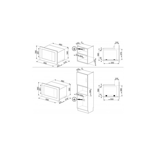 Cuptor cu microunde incorporabil Inox-Negru Smeg FMI320X2, capacitate 21 litrii