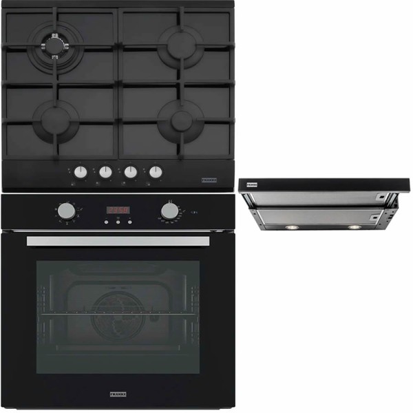 Pachet Sticla Neagra Franke Cuptor FSL 86 H BK+Plita pe gaz FHNG 604 4G TC BK C (arzator WOK)+Hota telescopica FTC 601 BK/GL/2