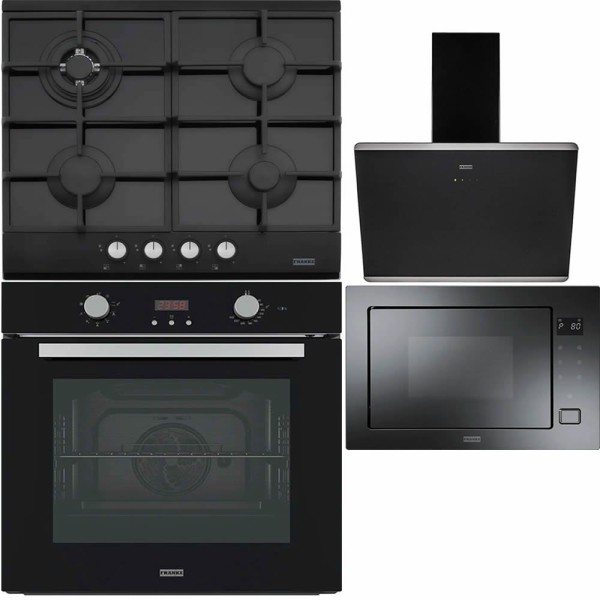 Pachet Franke Cuptor FSL 86 H BK + Plita gaz FHNG 604 4G TC BK + Hota perete FPJ 615 V BK + Cuptor microunde FMW 250 CR2 G BK
