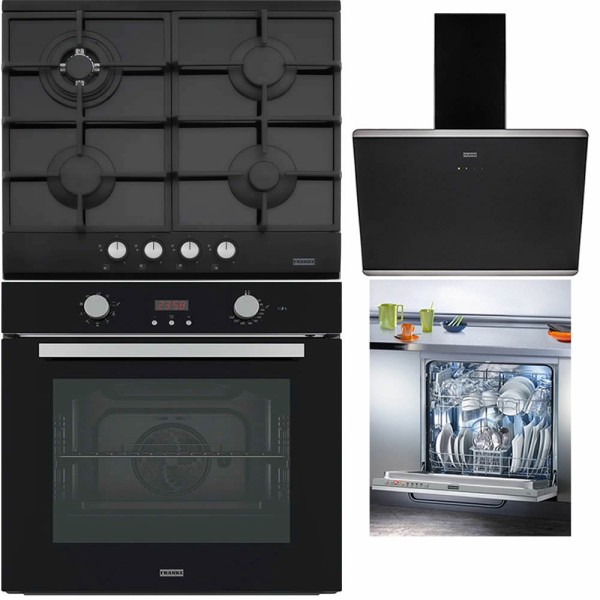 Pachet Franke Cuptor FSL 86 H BK + Plita gaz FHNG 604 4G TC BK + Hota perete FPJ 615 BK + Masina spalat vase 60cm FDW 614 E5P E
