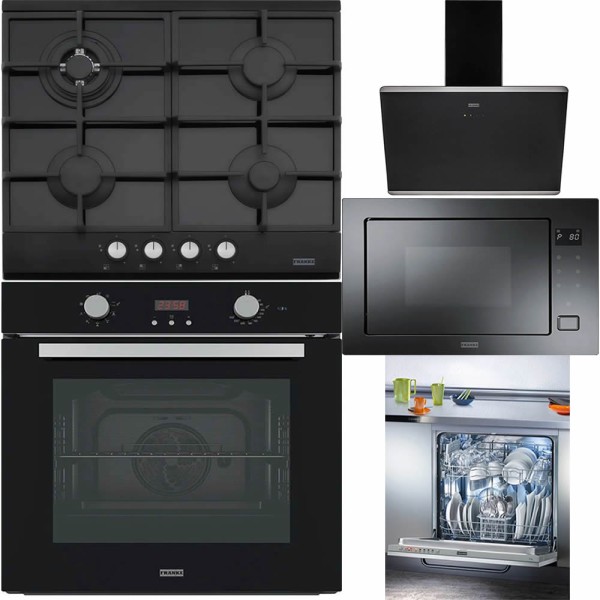 Pachet Franke Cuptor FSL 86 H BK+Plita gaz FHNG 604 4G TC BK+Hota FPJ 615 BK+Masina de spalat vase 60cm+Microunde