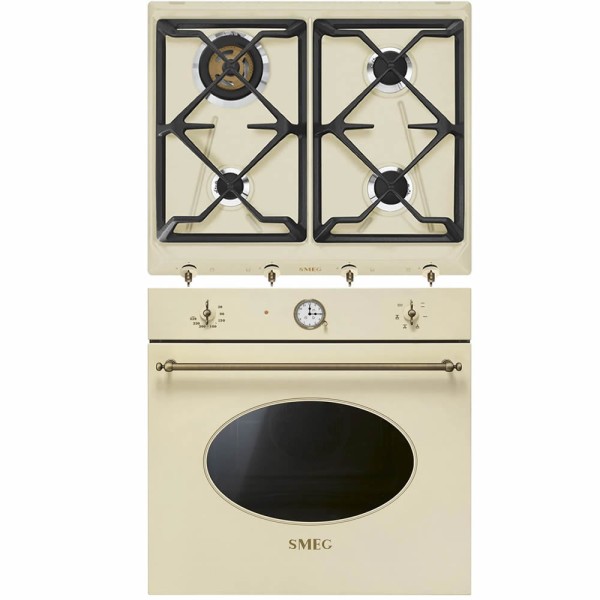 Pachet Smeg RETRO CREM Cuptor electric SF68C1PO + Plita pe gaz SRV864POGH (arzator WOK,gratare fonta)
