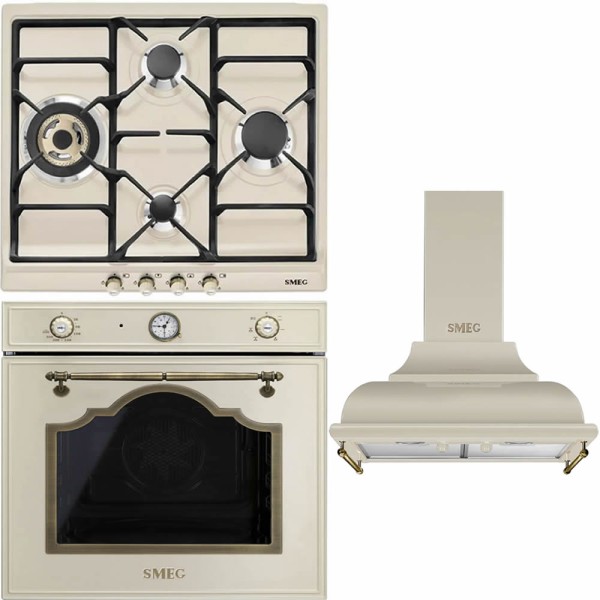 Pachet Crem Smeg Cortina Cuptor electric SF67C1PO + Plita pe gaz SR764PO + Hota 60cm KC16POE