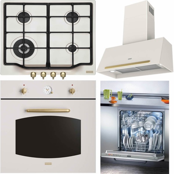 Pachet Franke Country Pear White: cuptor, plită, hotă și mașină de spălat vase