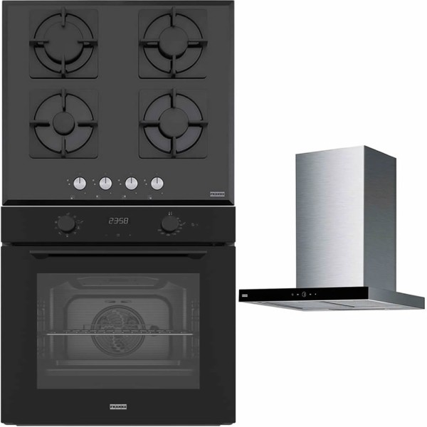 Pachet Franke Sticla Neagra Cuptor electric Maris FMA 86 H TBK + Plita pe gaz FHNS 604 4G BK C + Hota de perete ARNO 60 XS/BK