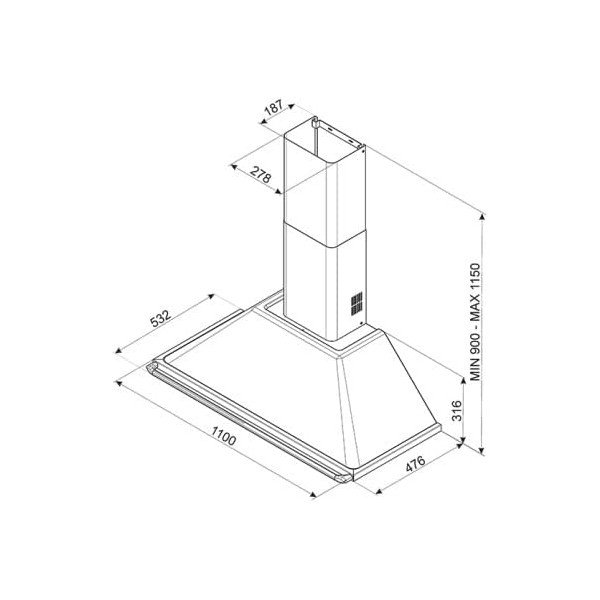 Hota decorativa Gri cu finisaj Inox Smeg Victoria KT110GRE, ( putere de absorbtie 788 mc/h, latime 110 cm )