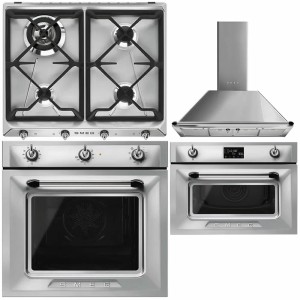 Pachet Smeg Inox Victoria Cuptor SF6905X1 + Plita SR964XGH + Hota decorativa KTR110XE (latime 90cm) + Cuptor Microunde SO4902M1X
