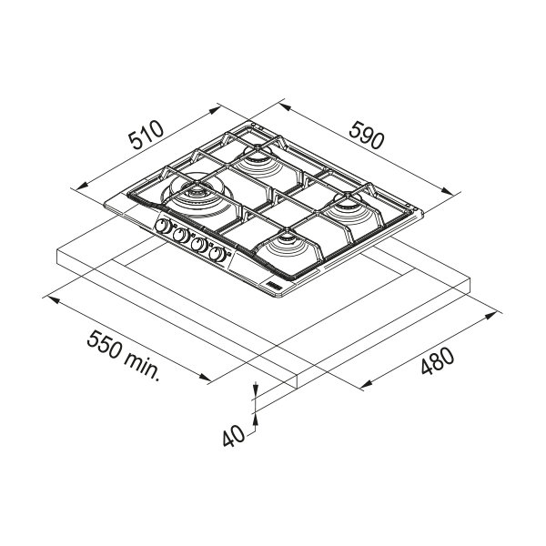 Plită incorporabilă pe gaz Franke cu 4 arzătoare, negru