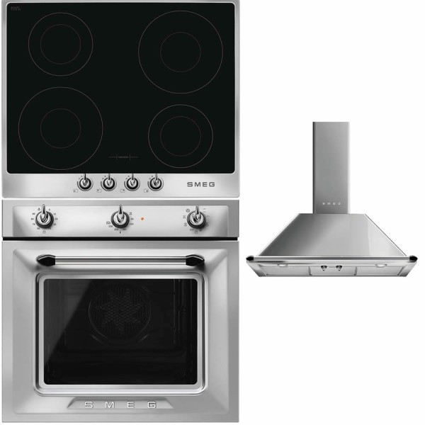 Pachet Smeg Inox Victoria: cuptor, plită, hotă