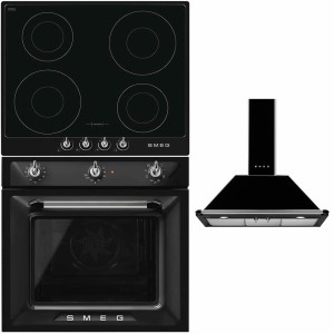 Pachet Smeg Negru Victoria: cuptor, plită, hotă