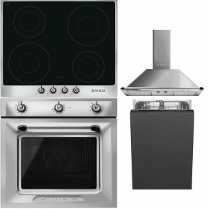 Pachet Smeg Inox Victoria Cuptor SF6905X1 + Plita inductie SI964XM + Hota de perete 90 cm KTR90XE + Masina spalat vase 45 cm