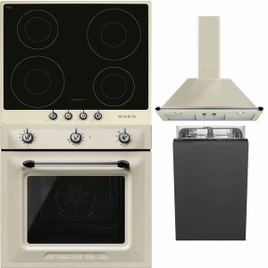 Pachet Smeg Crem Victoria Cuptor SF6905P1 + Plita inductie SI964PM + Hota de perete 90 cm KT90PE + Masina spalat vase 45 cm