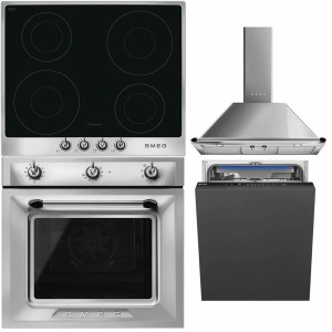 Pachet Smeg Inox Victoria: Cuptor, Plită, Hota, Mașină