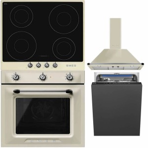 Pachet Smeg Victoria: cuptor, plită, hotă, mașină spălat vase