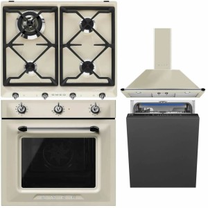 Pachet Smeg Crem Victoria: Cuptor, Plită, Hotă, Mașină Vase