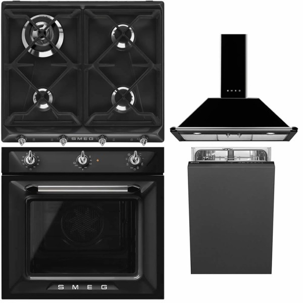 Pachet Smeg Victoria: cuptor, plită, hotă, mașină vase