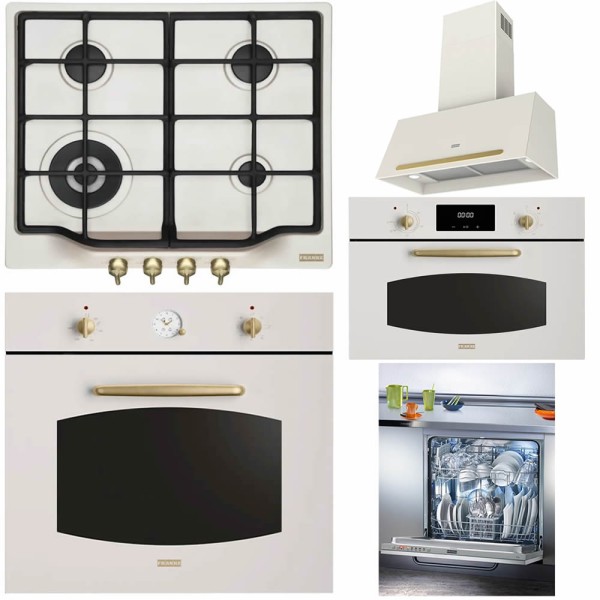 Pachet Franke Pear White Cuptor FCL 86 H PW + Plita FHCL 604 3G TC PW + Hota FCL 70 PW + Microunde FMW 45 + Masina vase 60 cm