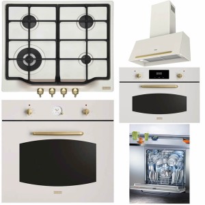 Pachet Franke Pear White Cuptor FCL 86 H PW + Plita FHCL 604 3G TC PW + Hota FCL 70 PW + Microunde FMW 45 + Masina vase 60 cm