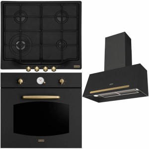 Pachet Franke Country Nero cu butoane aurii antice Cuptor FCL 86 H ON + Plita FHCL 604 3G TC ON C + Hota perete 70cm FCO 70 ON/G