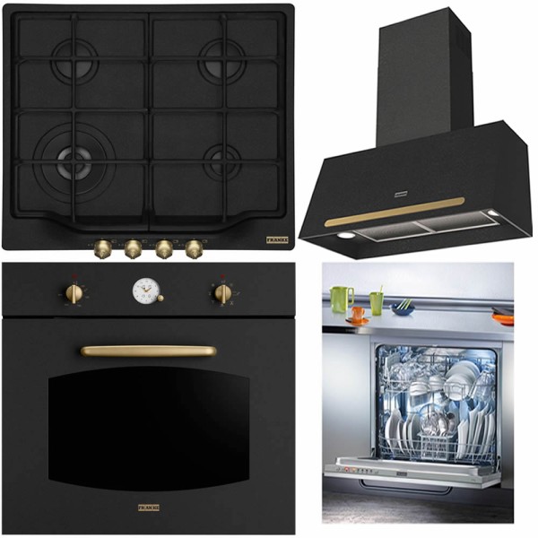 Pachet Franke Country Nero Cuptor FCL 86 H ON+Plita gaz FHCL 604 3G TC ON+Hota perete 70cm FCL 70+Masina spalat vase 60cm