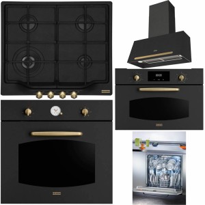 Pachet Franke Nero Cuptor FCL 86 H ON + Plita FHCL 604 3G TC ON + Hota perete FCL 70 ON + Microunde FMW 45 + Masina vase 60 cm