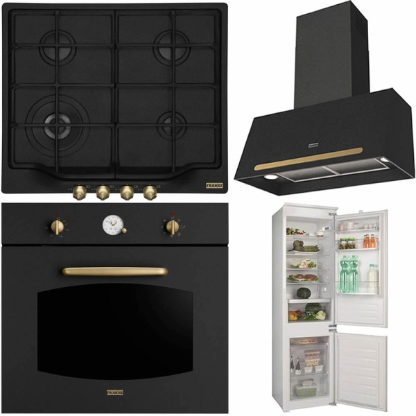 Pachet Franke Country Nero Cuptor FCL 86 H ON+Plita pe gaz FHCL 604 3G TC ON+Hota perete 70 cm FCL 70+Combina frigorifica