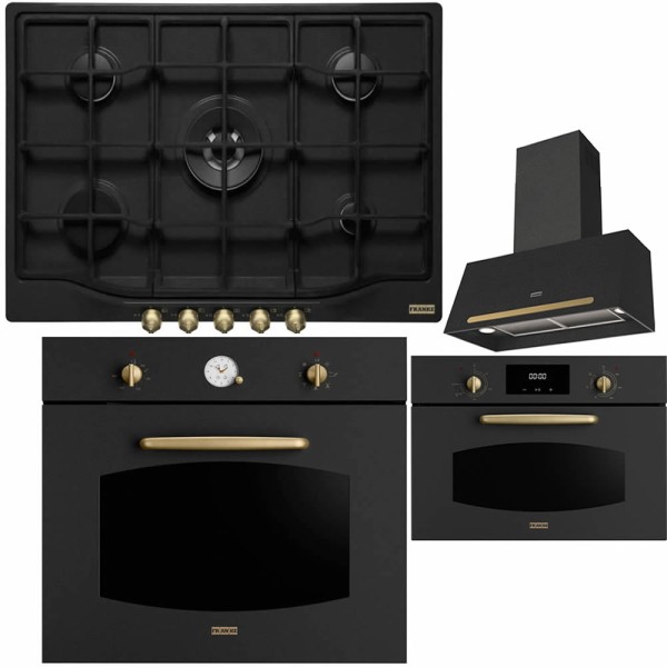 Pachet Franke Country Nero Cuptor FCL 86 H ON + Plita FHCL 755 4G TC ON C + Hota 70cm FCO 70 ON + Cuptor Microunde FMW 45 CL G