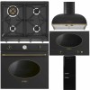 Pachet Retro Negru Smeg Cuptor, Plită, Hota, Microunde, Frigider