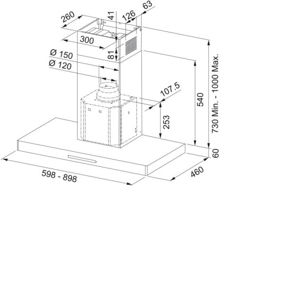 Hota decorativa Franke Inox - Negru Mythos FCR 625 TC BK/XS, FCR 625 TC BK/XS NG, ( latime 60 cm, putere de absorbtie 750 mc/h )
