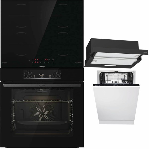 Pachet electric Gorenje: Cuptor, Plită, Hotă, Mașină