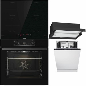 Pachet Gorenje Negru: Cuptor, Plită, Hotă, Mașină Vase
