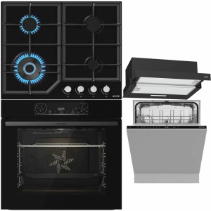 Pachet Gorenje Sticla Neagra Cuptor BOP6737E02BK + Plita gaz GTW641KB + Hota TH60E3B + Masina spalat vase 60cm GV642D65