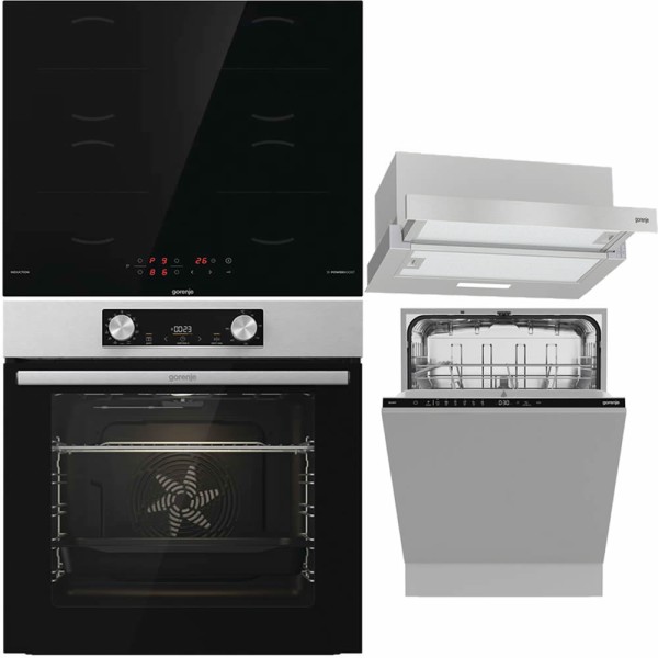 Set Gorenje Inox: Cuptor, Plita, Hota si Masina Vase