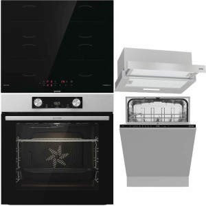 Pachet Gorenje Inox Cuptor cu piroliza BOP6737E02XK + Plita inductie GI6401BSCE  + Hota TH62E3X + Masina vase 60cm GV642D65