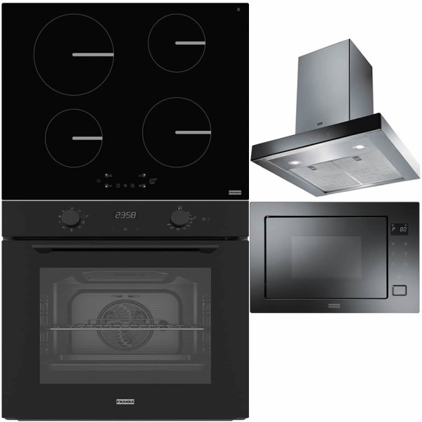 Pachet Franke Negru Cuptor FMA 86 H TBK + Plita inductie FSM 654 I BK + Hota perete FCR 625 TC BK (750 mc/h) + Microunde FMW 250