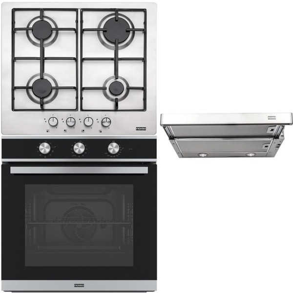 Pachet Franke Sticla Neagra + Inox Cuptor electric FSM 82 H XS + Plita pe gaz FHNL 604 4G XS E + Hota FTC 601 GR/XS/2