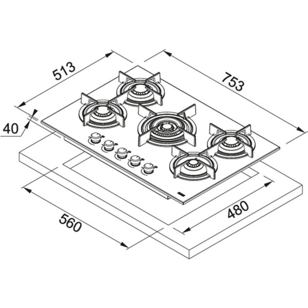 Plită gaz Inox Franke FHCR 755 75cm, 5 arzătoare