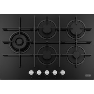 Plita incorporabila pe gaz Sticla Neagra Franke Maris FHMA 755 4G DCL BK, 5 arzatoare, latime 75 cm