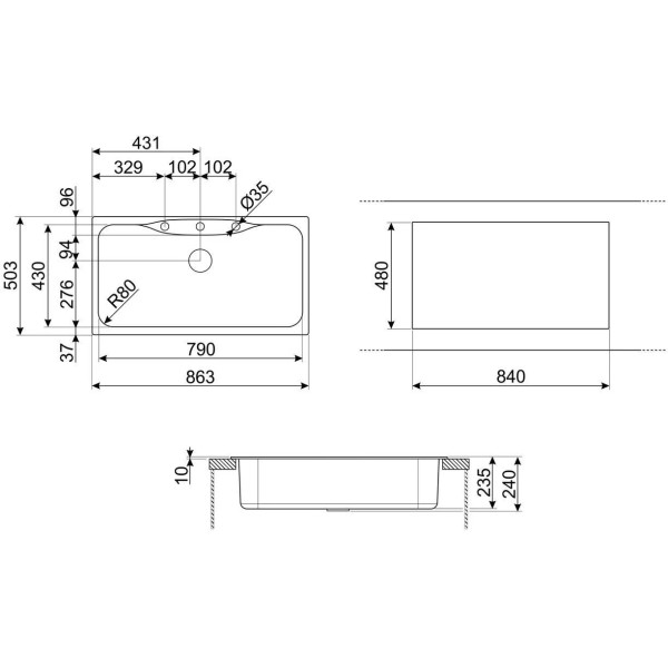 Chiuvetă Smeg Crem LSEG860P, 860x500 mm