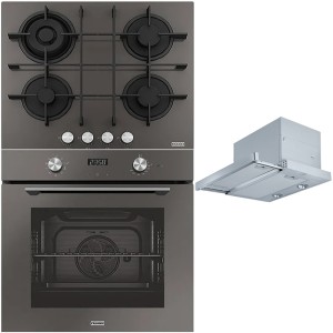 Pachet Franke Sticla Gri-Inox Cuptor FMA 86 H SG, plita pe gaz FHMA 604 3G DC SG C, hota telescopica FTC 626